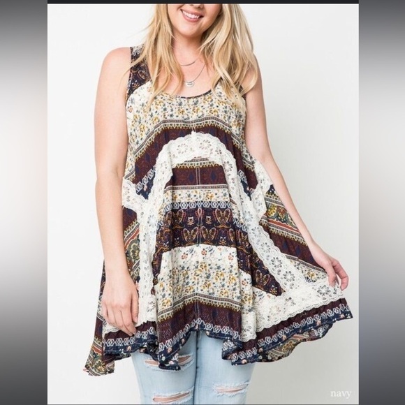 Hayden Los Angelos Boho Floral Lace flowy tank top tunic dresss size medium - Picture 6 of 7